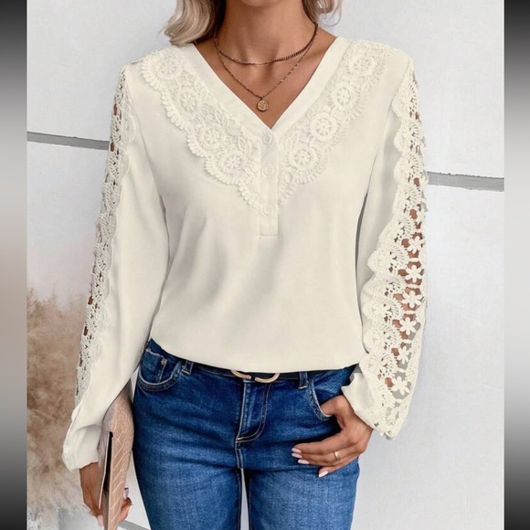 Luxe lace detail V neck blouse - Picture 8 of 15